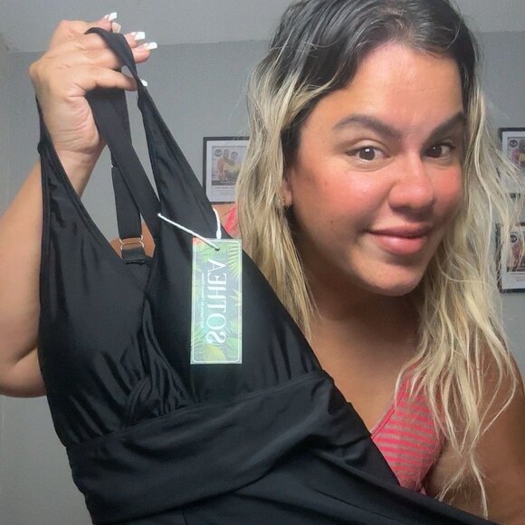 Womens Sexy BLACK One Piece Swimsuit Swim Dress Ruffled Bathing plus size NEW - Picture 2 of 15